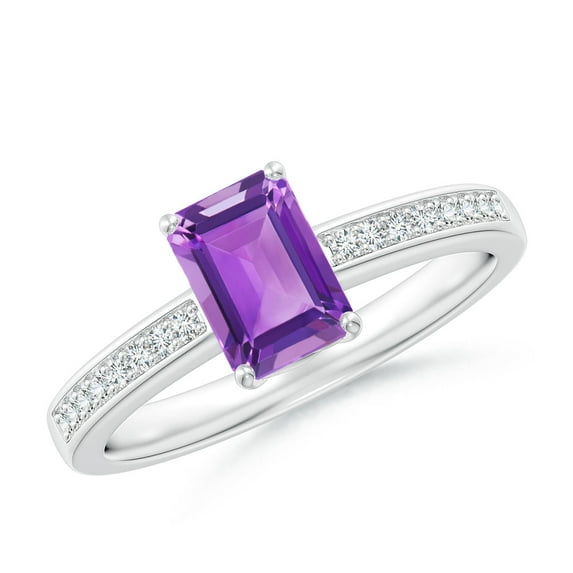 ANGARA Natural Octagonal Amethyst Cocktail Ring with Diamonds in 14K White Gold for Women (Size-7x5mm) | February Birthstone, Birthday, Anniversary, Jewelry Gift for Women | Natural Amethyst Ring