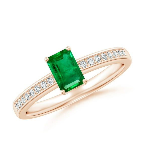 ANGARA Natural Octagonal Emerald Cocktail Ring with Diamonds in 14K Rose Gold for Women (Size-6x4mm) | May Birthstone, Birthday, Anniversary, Jewelry Gift for Women | Natural Emerald Ring