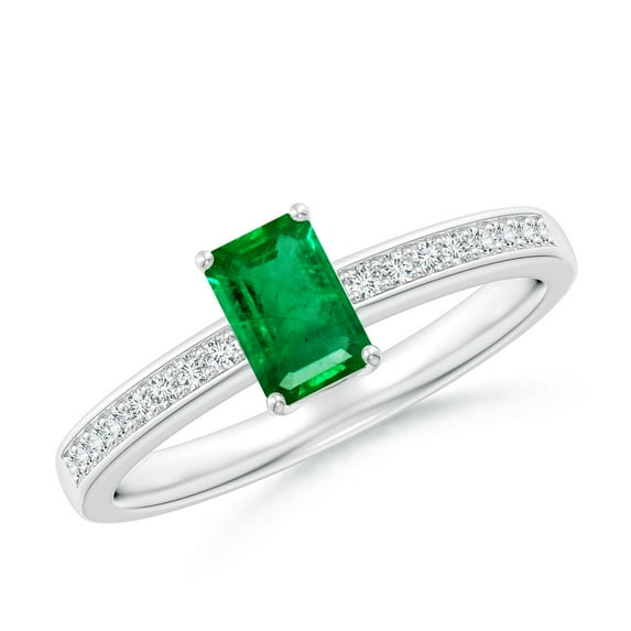 ANGARA Natural Octagonal Emerald Cocktail Ring with Diamonds in 14K White Gold for Women (Size-6x4mm) | May Birthstone, Birthday, Anniversary, Jewelry Gift for Women | Natural Emerald Ring