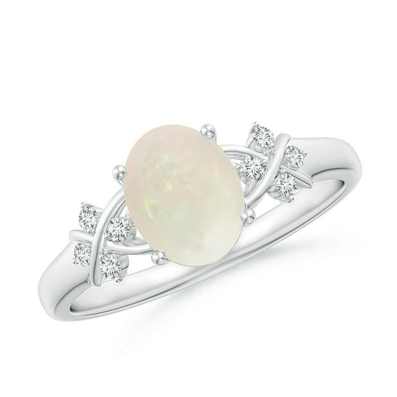 ANGARA Natural Opal with Diamond Classic Ring in Sterling Silver for Women, Girls Ring Size-7.5 (Stone Grade: Good-A, Size-8x6mm) October Birthstone Jewelry Gift for Her Birthday Wedding Engagement