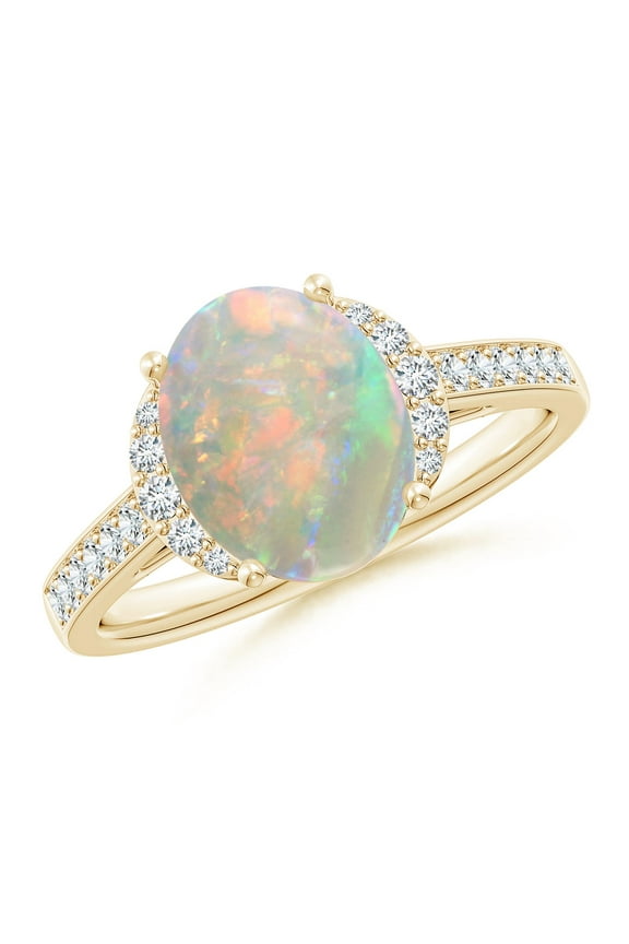 Natural Opal & Diamond Solitaire Ring for Women, Girls in 14K Yellow Gold, Ring Size- 6.25 (Stone Grade: Heirloom-AAAA, Size: 10x8mm)October Birthstone Jewelry Gift for Her Birthday, Engagement