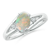 Angara Natural Opal Ring - Prong-Set Opal and Diamond Split Shank Ring in Platinum for Women | October Birthstone Jewelry (Ring Size = 8)