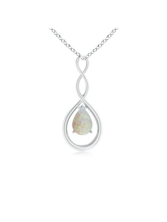 Natural Opal Necklace for Women in 14K White Gold - Pear Shaped Opal Infinity Loop Pendant Necklace, October Birthstone Jewelry