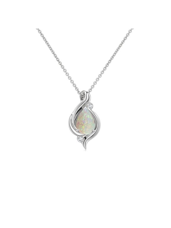 Natural Opal Necklace for Women in Sterling Silver - Shell Style Pear Opal Infinity Pendant Necklace, October Birthstone Jewelry