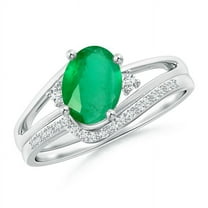 ANGARA Natural Oval 1.1 ct Emerald and Diamond Bridal Set in 14K White Gold for Women (Size-8x6mm) | May Birthstone, Birthday, Anniversary, Jewelry Gift for Women | Natural Emerald Ring