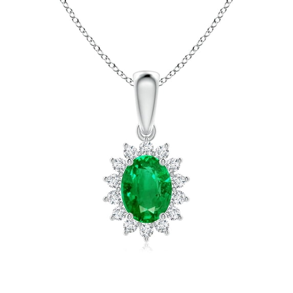 ANGARA Natural Oval 1.1 ct Emerald Pendant with Floral Diamond Halo in Platinum for Women (Size-8x6mm) | May Birthstone, Birthday, Anniversary, Jewelry Gift for Women | Natural Emerald Necklace