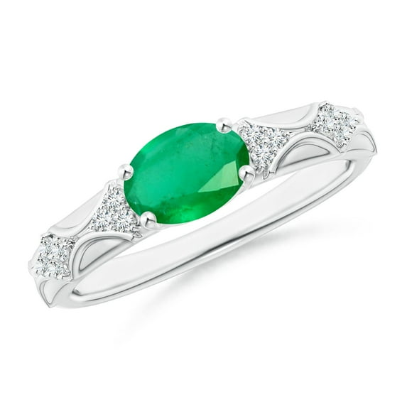 ANGARA Natural Oval 1.1 ct Emerald Vintage Style Ring with Diamond Accents in 14K White Gold for Women (Size-8x6mm) | May Birthstone, Anniversary, Jewelry Gift for Women | Natural Emerald Ring
