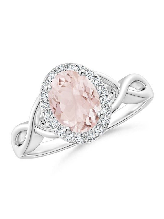 Natural Oval 1.1 ct Morganite Infinity Ring with Diamond Halo in 925 Sterling Silver for Women (Size - 8x6 MM) | Jewelry for Women | Natural Morganite Ring (Ring Size - 8.5)