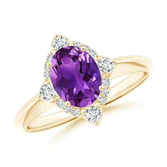 ANGARA Natural Oval 1.15 ct Amethyst Compass Ring with Diamond Halo in 14K Yellow Gold for Women (Size-8x6mm) | February Birthstone, Anniversary, Jewelry Gift for Women | Natural Amethyst Ring