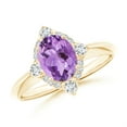 thumbnail image 1 of ANGARA Natural Oval 1.15 ct Amethyst Compass Ring with Diamond Halo in 14K Yellow Gold for Women (Size-8x6mm) | February Birthstone, Anniversary, Jewelry Gift for Women | Natural Amethyst Ring, 1 of 7