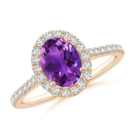 ANGARA Natural Oval 1.15 ct Amethyst Halo Ring with Diamond Accents in 14K Rose Gold for Women (Size-8x6mm) | February Birthstone, Anniversary, Jewelry Gift for Women | Natural Amethyst Ring