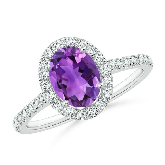 ANGARA Natural Oval 1.15 ct Amethyst Halo Ring with Diamond Accents in 14K White Gold for Women (Size-8x6mm) | February Birthstone, Anniversary, Jewelry Gift for Women | Natural Amethyst Ring