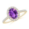thumbnail image 1 of ANGARA Natural Oval 1.15 ct Amethyst Halo Ring with Diamond Accents in 14K Yellow Gold for Women (Size-8x6mm) | February Birthstone, Anniversary, Jewelry Gift for Women | Natural Amethyst Ring, 1 of 8