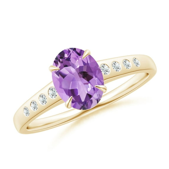 ANGARA Natural Oval 1.15 ct Amethyst Ring with Flush-Set Diamonds in 14K Yellow Gold for Women (Size-8x6mm) | February Birthstone, Anniversary, Jewelry Gift for Women | Natural Amethyst Ring