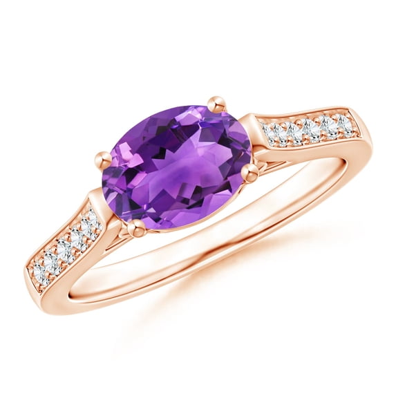 ANGARA Natural Oval 1.15 ct Amethyst Solitaire Ring with Diamonds in 14K Rose Gold for Women (Size-8x6mm) | February Birthstone, Birthday, Anniversary, Jewelry Gift for Women | Natural Amethyst Ring