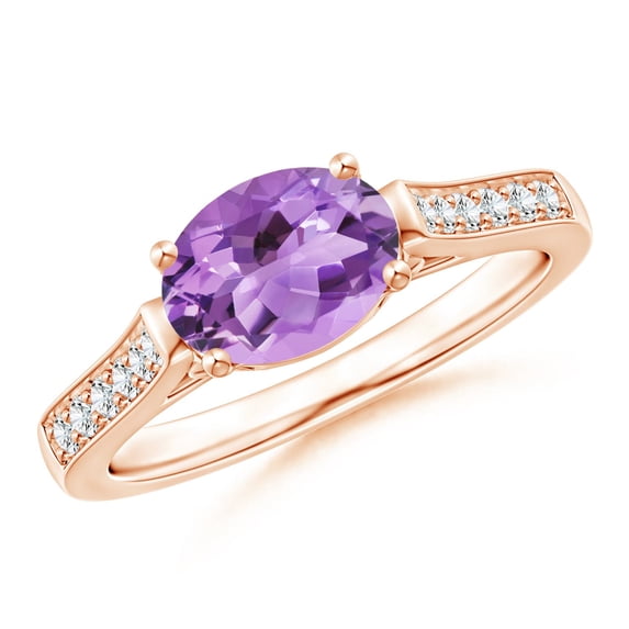 ANGARA Natural Oval 1.15 ct Amethyst Solitaire Ring with Diamonds in 14K Rose Gold for Women (Size-8x6mm) | February Birthstone, Birthday, Anniversary, Jewelry Gift for Women | Natural Amethyst Ring