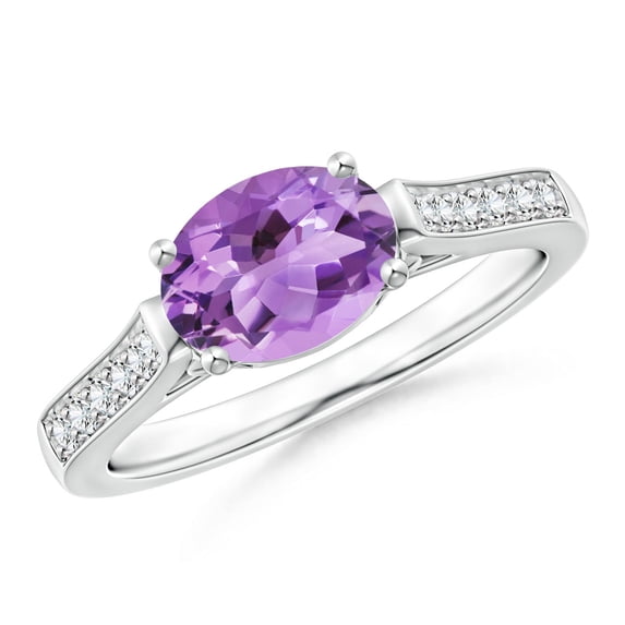 ANGARA Natural Oval 1.15 ct Amethyst Solitaire Ring with Diamonds in 14K White Gold for Women (Size-8x6mm) | February Birthstone, Birthday, Anniversary, Jewelry Gift for Women | Natural Amethyst Ring