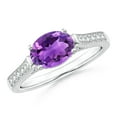 thumbnail image 1 of ANGARA Natural Oval 1.15 ct Amethyst Solitaire Ring with Diamonds in 14K White Gold for Women (Size-8x6mm) | February Birthstone, Birthday, Anniversary, Jewelry Gift for Women | Natural Amethyst Ring, 1 of 9