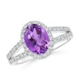 thumbnail image 1 of ANGARA Natural Oval 1.15 ct Amethyst Split Shank Halo Ring in 14K White Gold for Women (Size-8x6mm) | February Birthstone, Birthday, Anniversary, Jewelry Gift for Women | Natural Amethyst Ring, 1 of 9