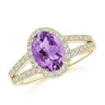 thumbnail image 1 of ANGARA Natural Oval 1.15 ct Amethyst Split Shank Halo Ring in 14K Yellow Gold for Women (Size-8x6mm) | February Birthstone, Birthday, Anniversary, Jewelry Gift for Women | Natural Amethyst Ring, 1 of 8
