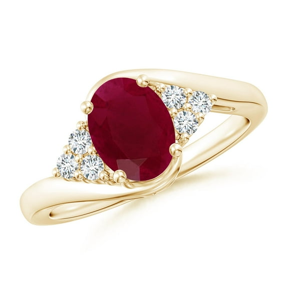 ANGARA Natural Oval 1.25 ct Ruby Bypass Ring with Trio Diamond Accents in 14K Yellow Gold for Women (Size-8x6mm) | July Birthstone, Birthday, Anniversary, Jewelry Gift for Women | Natural Ruby Ring