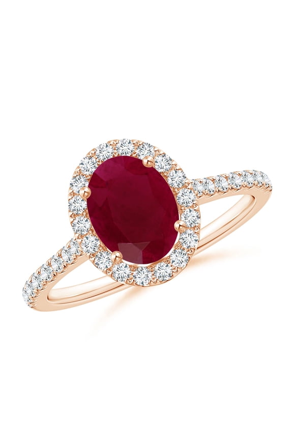 Natural Oval 1.25 ct Ruby Halo Ring with Diamond Accents in 14K Rose Gold for Women (Size-8x6mm) | July Birthstone, Birthday, Anniversary, Jewelry Gift for Women | Natural Ruby Ring