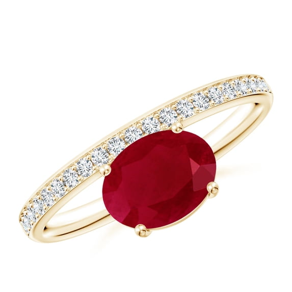 ANGARA Natural Oval 1.25 ct Ruby Off-Centered Solitaire Ring With Diamonds in 14K Yellow Gold for Women (Size-8x6mm) | July Birthstone Jewelry for Her | Natural Ruby Rings