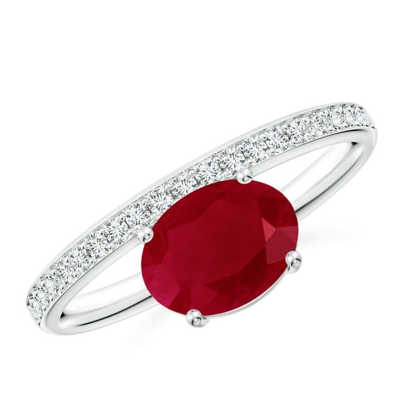 ANGARA Natural Oval 1.25 ct Ruby Off-Centered Solitaire Ring With Diamonds in 925 Sterling Silver for Women (Size-8x6mm) | July Birthstone, Anniversary, Jewelry Gift for Women | Natural Ruby Ring
