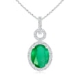 thumbnail image 1 of ANGARA Natural Oval 1.5 ct Emerald Drop Pendant with Diamond Halo in 14K White Gold for Women (Size-9x7mm) | May Birthstone, Birthday, Anniversary, Jewelry Gift for Women | Natural Emerald Necklace, 1 of 11