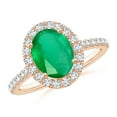 thumbnail image 1 of ANGARA Natural Oval 1.5 ct Emerald Halo Ring with Diamond Accents in 14K Rose Gold for Women (Size-9x7mm) | May Birthstone, Birthday, Anniversary, Jewelry Gift for Women | Natural Emerald Ring, 1 of 11