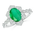 thumbnail image 1 of ANGARA Natural Oval 1.5 ct Emerald Trillium Floral Shank Ring in 14K White Gold for Women (Size-9x7mm) | May Birthstone, Birthday, Anniversary, Jewelry Gift for Women | Natural Emerald Ring, 1 of 8