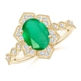 thumbnail image 1 of ANGARA Natural Oval 1.5 ct Emerald Trillium Floral Shank Ring in 14K Yellow Gold for Women (Size-9x7mm) | May Birthstone, Birthday, Anniversary, Jewelry Gift for Women | Natural Emerald Ring, 1 of 9