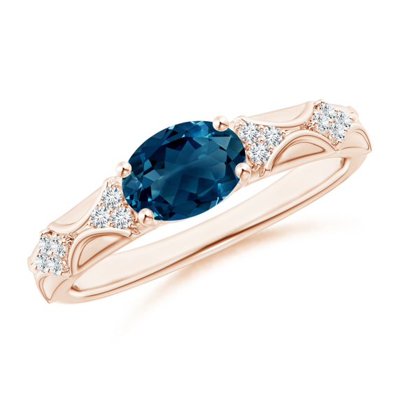 ANGARA Natural 1.5 ct London Blue Topaz Ring with Diamond Accents in 14K Rose Gold for Women (Size-8x6mm) | November Birthstone, Anniversary, Jewelry Gift for Women | Natural London Blue Topaz Ring