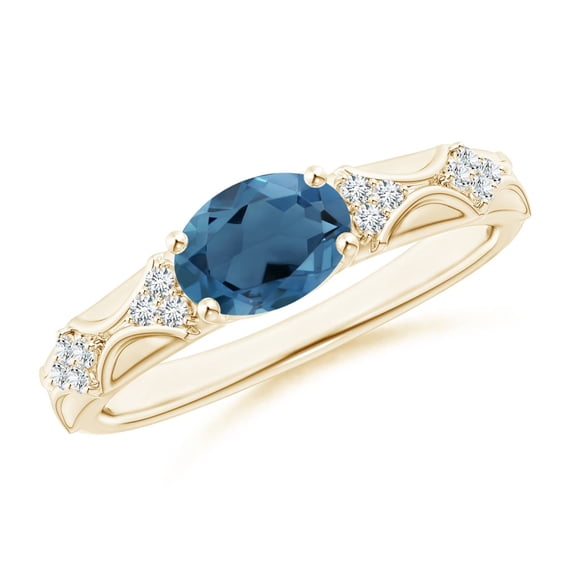 ANGARA Natural Oval 1.5 ct London Blue Topaz Vintage Style Ring with Diamond in 14K Yellow Gold for Women (Size-8x6mm) | November Birthstone Jewelry for Women | London Blue Topaz Ring (Ring Size- 6.5)