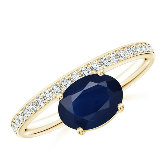 ANGARA Natural Oval 1.55 ct Blue Sapphire Solitaire Ring with Diamonds in 14K Yellow Gold for Women (Size-8x6mm) | September Birthstone, Anniversary, Jewelry Gift for Women | Natural Sapphire Ring
