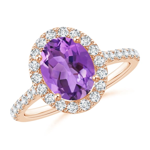ANGARA Natural Oval 1.6 ct Amethyst Halo Ring with Diamond Accents in 14K Rose Gold for Women (Size-9x7mm) | February Birthstone, Birthday, Anniversary, Jewelry Gift for Women | Natural Amethyst Ring