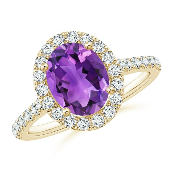 ANGARA Natural Oval 1.6 ct Amethyst Halo Ring with Diamond Accents in 14K Yellow Gold for Women (Size-9x7mm) | February Birthstone, Anniversary, Jewelry Gift for Women | Natural Amethyst Ring