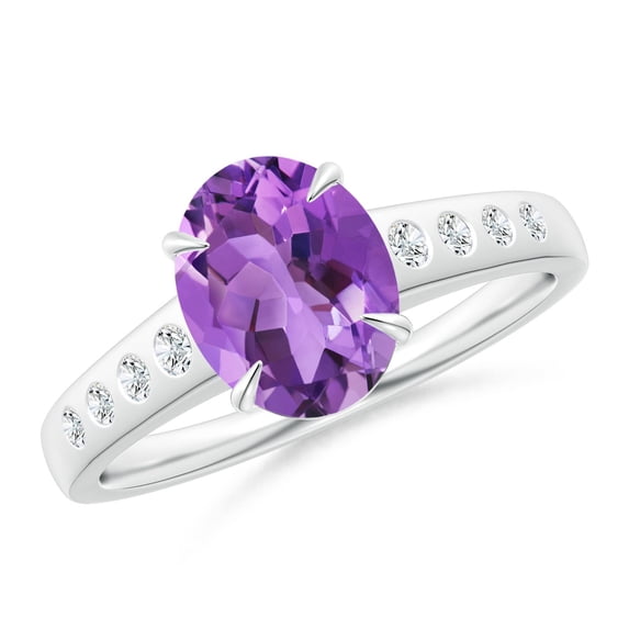 ANGARA Natural Oval 1.6 ct Amethyst Ring with Flush-Set Diamonds in 14K White Gold for Women (Size-9x7mm) | February Birthstone, Birthday, Anniversary, Jewelry Gift for Women | Natural Amethyst Ring