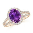 thumbnail image 1 of ANGARA Natural Oval 1.6 ct Amethyst Split Shank Halo Ring in 14K Rose Gold for Women (Size-9x7mm) | February Birthstone, Birthday, Anniversary, Jewelry Gift for Women | Natural Amethyst Ring, 1 of 8
