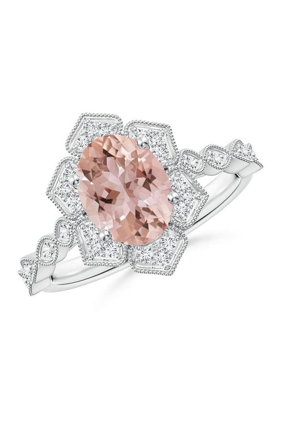 Natural Oval 1.65 ct Morganite Trillium Floral Shank Ring in 14K White Gold for Women | Birthday, Anniversary, Jewelry Gift for Women | Natural Morganite Ring