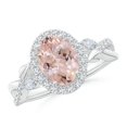 thumbnail image 1 of ANGARA Natural Oval 1.65 ct Morganite Twisted Vine Ring with Diamond Halo in 14K White Gold for Women | Birthday, Anniversary, Jewelry Gift for Women | Natural Morganite Ring, 1 of 9