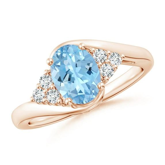 ANGARA Natural Oval 1 ct Aquamarine Bypass Ring with Trio Diamond Accents in 14K Rose Gold for Women (Size-8x6mm) | March Birthstone, Anniversary, Jewelry Gift for Women | Natural Aquamarine Ring