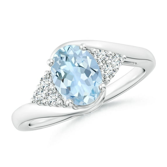 ANGARA Natural Oval 1 ct Aquamarine Bypass Ring with Trio Diamond Accents in 14K White Gold for Women (Size-8x6mm) | March Birthstone, Anniversary, Jewelry Gift for Women | Natural Aquamarine Ring