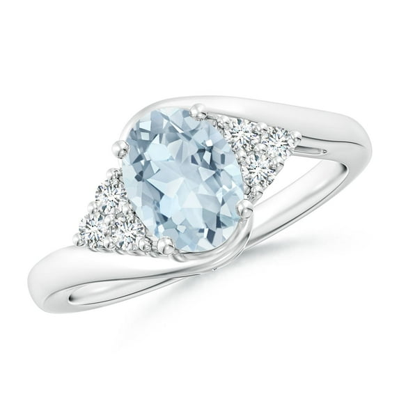 ANGARA Natural Oval 1 ct Aquamarine Bypass Ring with Trio Diamond Accents in 14K White Gold for Women (Size-8x6mm) | March Birthstone, Anniversary, Jewelry Gift for Women | Natural Aquamarine Ring
