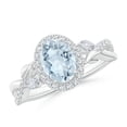 thumbnail image 1 of ANGARA Natural Oval 1 ct Aquamarine Twisted Vine Ring with Diamond Halo in 14K White Gold for Women (Size-8x6mm) | March Birthstone, Anniversary, Jewelry Gift for Women | Natural Aquamarine Ring, 1 of 10