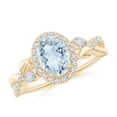 thumbnail image 1 of ANGARA Natural Oval 1 ct Aquamarine Twisted Vine Ring with Diamond Halo in 14K Yellow Gold for Women (Size-8x6mm) | March Birthstone, Anniversary, Jewelry Gift for Women | Natural Aquamarine Ring, 1 of 9