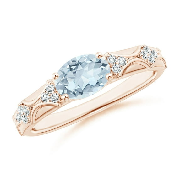 ANGARA Natural Oval 1 ct Aquamarine Vintage Style Ring with Diamond Accents in 14K Rose Gold for Women (Size-8x6mm) | March Birthstone, Anniversary, Jewelry Gift for Women | Natural Aquamarine Ring