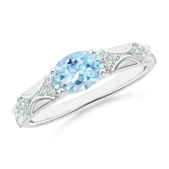 ANGARA Natural Oval 1 ct Aquamarine Vintage Style Ring with Diamond Accents in 14K White Gold for Women (Size-8x6mm) | March Birthstone, Anniversary, Jewelry Gift for Women | Natural Aquamarine Ring