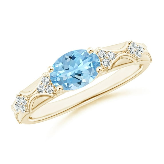 ANGARA Natural Oval 1 ct Aquamarine Vintage Style Ring with Diamond Accents in 14K Yellow Gold for Women (Size-8x6mm) | March Birthstone, Anniversary, Jewelry Gift for Women | Natural Aquamarine Ring