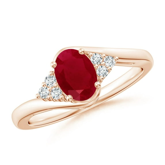 ANGARA Natural Oval 1 ct Ruby Bypass Ring with Trio Diamond Accents in 14K Rose Gold for Women (Size-7x5mm) | July Birthstone, Birthday, Anniversary, Jewelry Gift for Women | Natural Ruby Ring